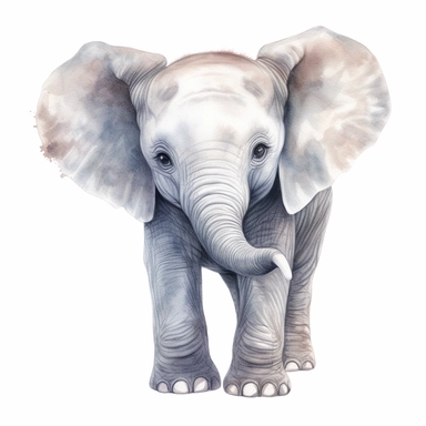 happy sweet Baby elephant clipart , original hand drawing, watercolor, understated and flawless coloring image, realistic image , white background, realistic painting, portrait without writing