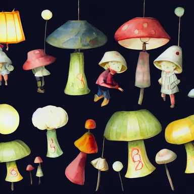 children in autumn clothes on a lantern parade, toadstools, waldorf, martinmas, chalk, watercolor, clipart, white background, cartoon