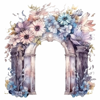 Galaxy Floral Gate Clipart, Watercolor Cartoon, hyper realistic, intricate detail, illustration style, high resolution, on the white background
