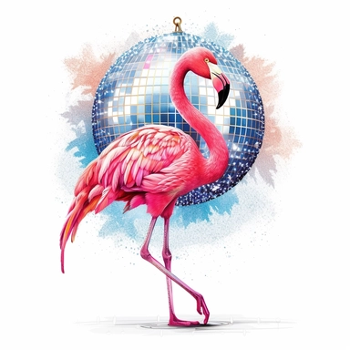 flamingo with a disco ball, Clipart, white background