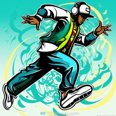 GRAFFITI CLIPART logo of a korean mans spirit coming out of his belly to place headphones on his head and power into his dancing feet