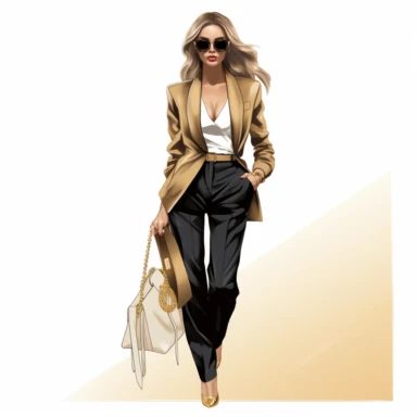 boss lady clipart fashion illustration gold glam outfit full body