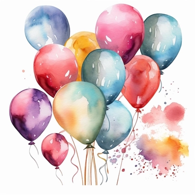 party balloons clipart, birthday party centerpiece, watercolor clipart