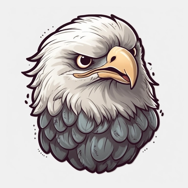 Cute Bald Eagle, happy and smiling, bold line, grey outline, clipart, sticker, white background, no shadow, 8k detail