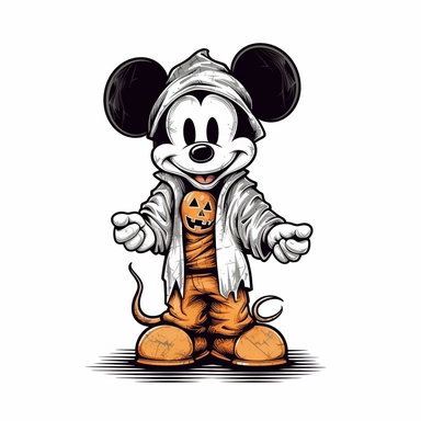 mickey mouse halloween mummy clipart, T-shirt design graphic, vector, border, white background