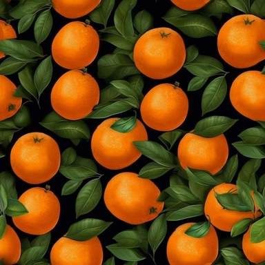 seamless pattern, repeating pattern, cute shaped orange fruit, digital art painting, vector art, clipart, 12K, high quality, HD, octane rendering, cinematic lighting, realistic photo quality, vibrant colors, black background