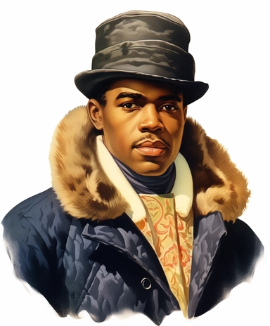 Vintage 1920 Portrait of a black Gentelman in a Ushanka Hat Illustration , Chromolithograph, Die Cut, 1920s Illustration, Vintage, Chromolithograph, Colorful, Antique, Ephemera, Clipart, 8k, Isolated on white