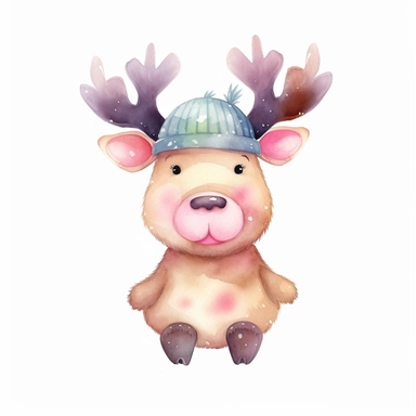 watercolor adorable kawaii baby moose character kawaii, isolated, kawaii,digital art,detailed, concept,art,8k,hd,on white background,clipart
