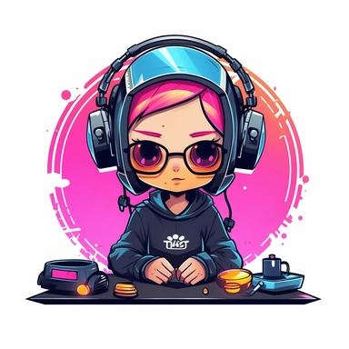 adorable simple cyberpunk Dj clipart, white background, adobe illustrator vector