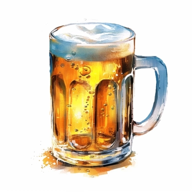 one cup of beer clipart on a white background, in the style of ink wash painter, light azure and dark amber, light amber and silver, light gold and light amber, luminous 3d objects , no watermark, text, 300 DPI , typography, shapes do not stick together, no text in the picture, on a white background