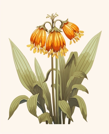 Isometric Sticker Clip Art of Fritillaria imperialis, the crown imperial, imperial fritillary, one stem