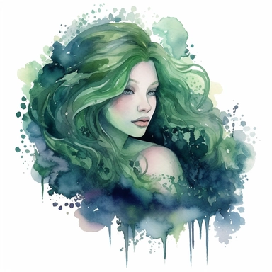 Detailed Watercolor dreamy mermaid swimming through algae clipart