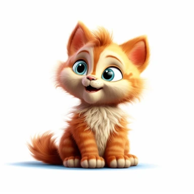 funny little kitten pixar style clipart on white background