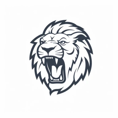 roaring lion head black frontal view silhouette vector flat simple identification symbol white backround white background minimalistic clipart png svg