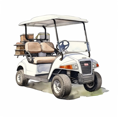 ultra detailed white color, Watercolor golf cart Clipart 8K, white background