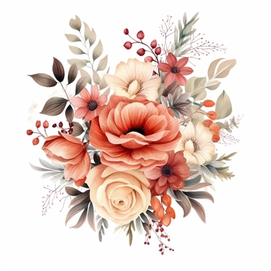 wedding invitation with border, Boho Flower, Watercolor Floral Clipart Bouquet, Digital clipart, white background, wedding invitation style