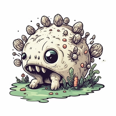 Sticker, Thick border. Creepy and weird animal flower doodle by japanese artist michael tani, in the style of 2d game art, realistic yet stylized, cute and dreamy, skeletal, concept art, spiky mounds, environmental portraiture. clipart, solid white background