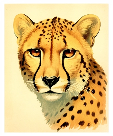 Vintage 1920 Front View Portrait of Cheetah Head looking at the camera Illustration , Chromolithograph, Die Cut, 1920s Illustration, Vintage, Chromolithograph, Colorful, Antique, Ephemera, Clipart, 8k, Isolated on white