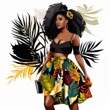 stunningly beautiful full body afican american woman clipart with voluminous big goddess loc of hair wearing a fashion nova outfit??, fashionable, isolated design, clipart image inspired by Hui Mu