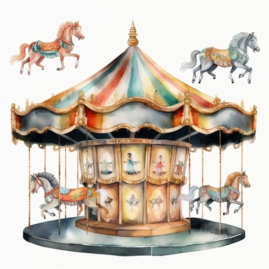 Carousel Element Watercolor Sublimation Clipart, Clipart, white background, no watermark, no text, no word,