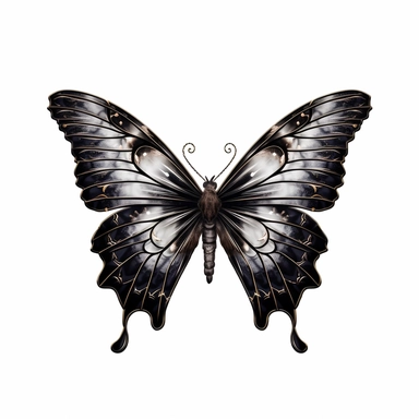 aqaurel colored black colored butterfly, clip art, white background, clear background