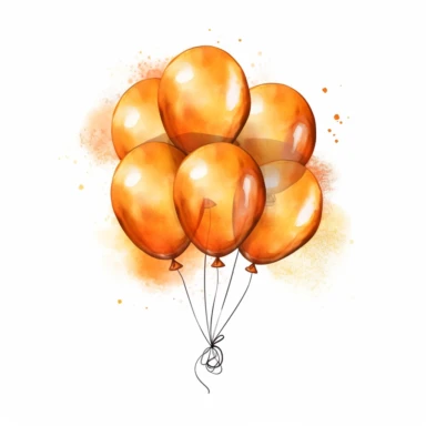 one party balloon clipart, white background, orange colour tones, watercolour style