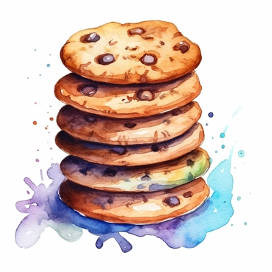 one cookies Arrange in layer Watercolor clipart on a white background, cookies and free commercial use, in the style of fluid watercolor washes, hyperrealistic compositions, environmental awareness, dark white and dark bronze, text and emoji installations, textured illustrations, luminous watercolors , no watermark, text, words, paintbrush, 300 DPI, typography, the images do not stick together, no text in the picture, no text in the picture