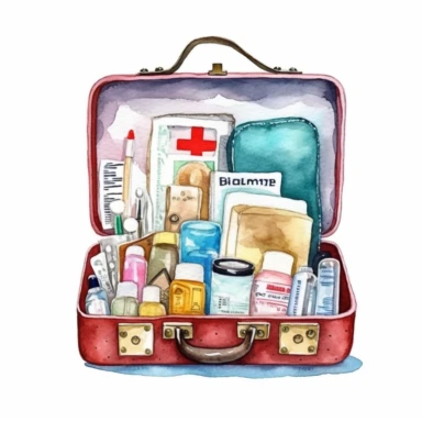 First aid kit logo watercolor,simple Watercolor, hyper realistic, white background, white margins, 16k, ultra detailed clipart, cut out image, hand - drawn, whimsical manhwa style, ultra HD, sharp and clean art