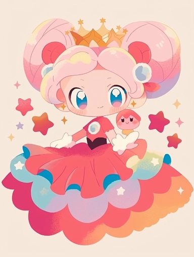 Aries cartoon girl with twelve constellations, lovely sheep horn, pink hair, beautiful and charming blue eyes, whimsical style and fantasy elements, lovely and colorful, eye-catching, honey core, rainbow color, clip art, pink background, Pixar style front view, - niji 5 q 2