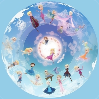 elsa`s world frozen animation style sky atmospher, don`t show characthers, disney pixar style, top view, circle format, clipart