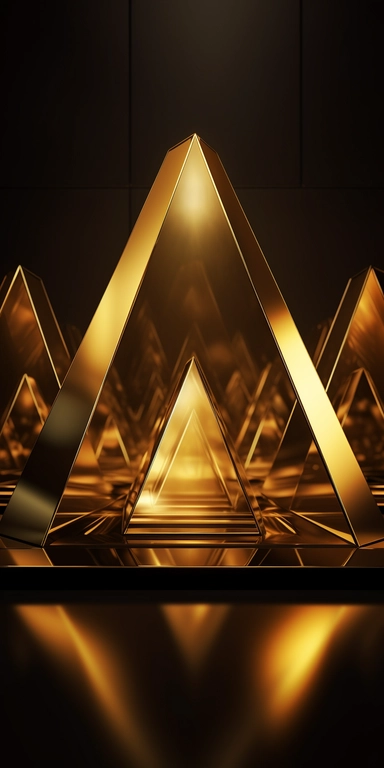 free golden triangle background clipart royalty free, in the style of photorealistic rendering, mirror, award-winning, dark modernism, exquisite lighting, isometric, theatrical lighting High-quality details, high definition, clear and smooth lines, high-gloss performance, advanced anti-aliasing, high-definition 8K,