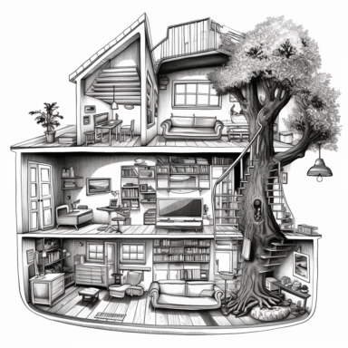 house indoor clipart stylish black and white