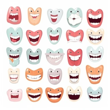 simple cute set of teeth body part clipart, for flash card for children educational learning white background