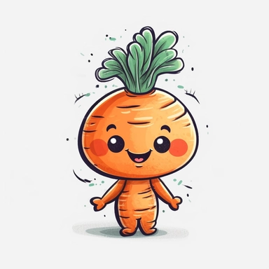 cute Carrot, happy and smiling, bold line, clipart, sticker, white background, no shadow, 8k detail