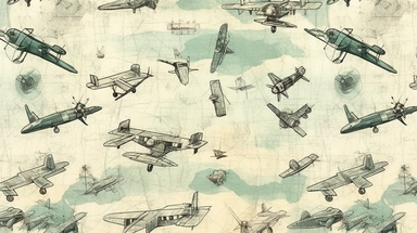 Vintage air plane pencil sketch, ephemera paper design with ornate illustrations, vintage, distressed textures, muted colors, craft paper texture, handwriting lines in background, pen and ink on paper with watercolor washes Watercolor, vector, white background, rice paper texture, clipart, Seamless patterns, repeating patterns design, flat illustration, outlined , Vector, 4K, Art station, digital print, highly detailed clean, detailed illustration, 3D vector art, cute and quirky, fantasy art, wa