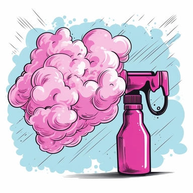 Pink plastic spray bottle close up smoke cloud clipart vector comic book style on white background high resolution image