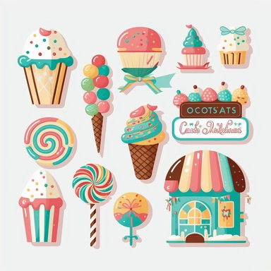 vector sticker design, Christmas Candy Shop clipart, white background, flat colors