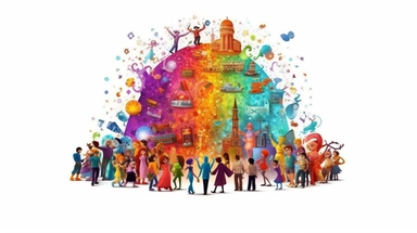 pixar style clipart, intricate, colorful, rainbowcolor, pop, social network connection concept, community, white background