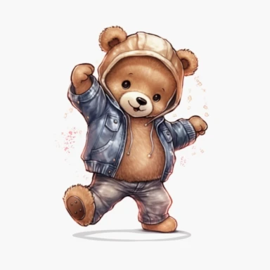Cute Teddy Bear Clip Art, sticker, different move, wearing clothes, white background, 4K, Dancer