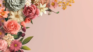 Background with various clipart and floral elements, copy space