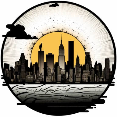New York/ skyline/ cartoonstyle/ sun/ clipart/ black outline