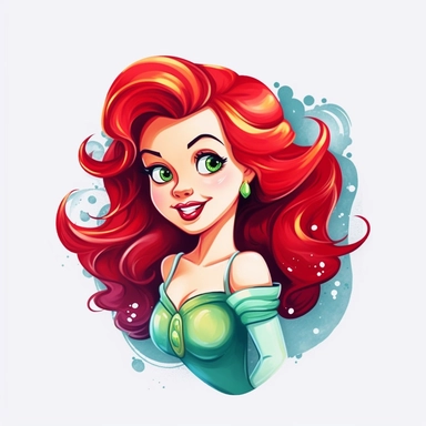 Ariel cartoon, disney style, clipart, t-shirt design , isolated on solid white background, , png , vector t-shirt design