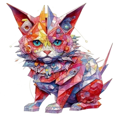 Maneki-neko, Domestic Shorthair, joyful, origami In the style of Brian Froud & Alan Lee, clipart, complex design, dreamy color, white contour, white background only