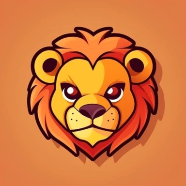 Cute lion face, cartoon, clipart, mascot, isolated on random background