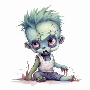 cute creepy handmade zombie baby illustration, png, white background, clipart'