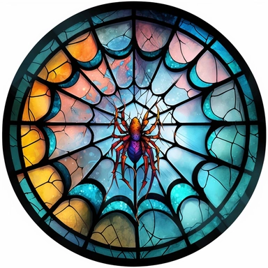 watercolor watercolor stained glass round window close-up tarantula clipart, vivid colors