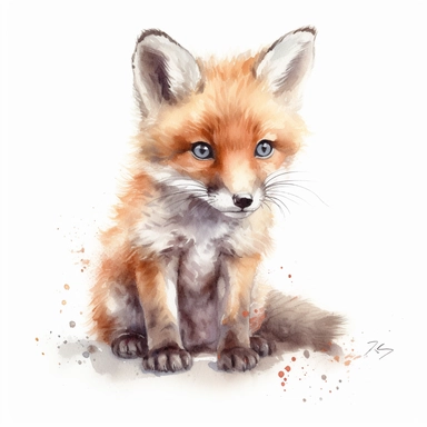 watercolour baby cute red fox Clipart, a single baby cute red fox, white background,super detail, dreamy, Studio Ghibli,no shadows, true colors,Free-cut on an all-white background, no shadows, no typography