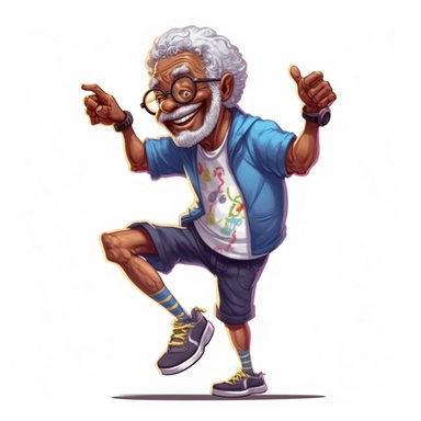 funny black grandpa is exercising, full body, hand draw Illustration clipart, 4K, extremely detailed