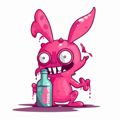 2d pink bubblegum drunk rabbit monster mutant on white background drawing in microsoft paint , no shadow, flat picture, clipart