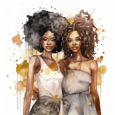 water color black adult sisters clipart